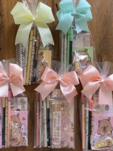 Kit Papelaria Fofo: canetas, sticky notes, caderninho e régua